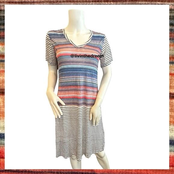 NWT David Cline V-Neck Short Sleeve T-Shirt Dress SZ Small Stripe $119 - Picture 9 of 14